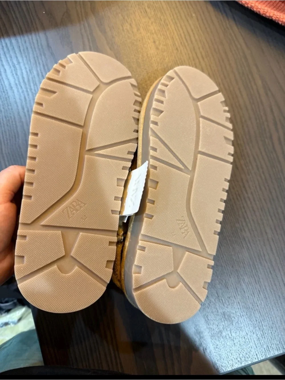 Zara Kids Tan Suede Slip-On Slippers with White Embroidery